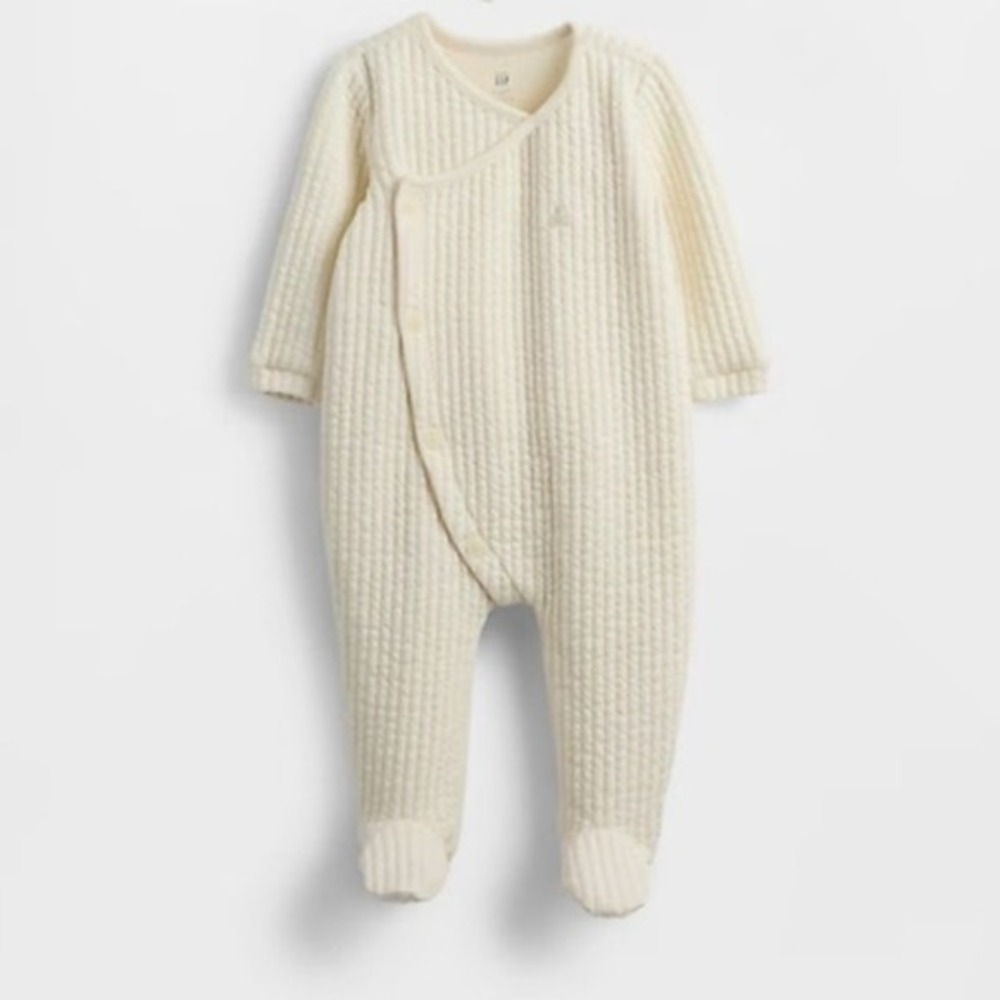 Baby Gap 3-6M Quilted‎ Cotton Footed Sleeper Cream Neutral Kimono Ribbed Romper